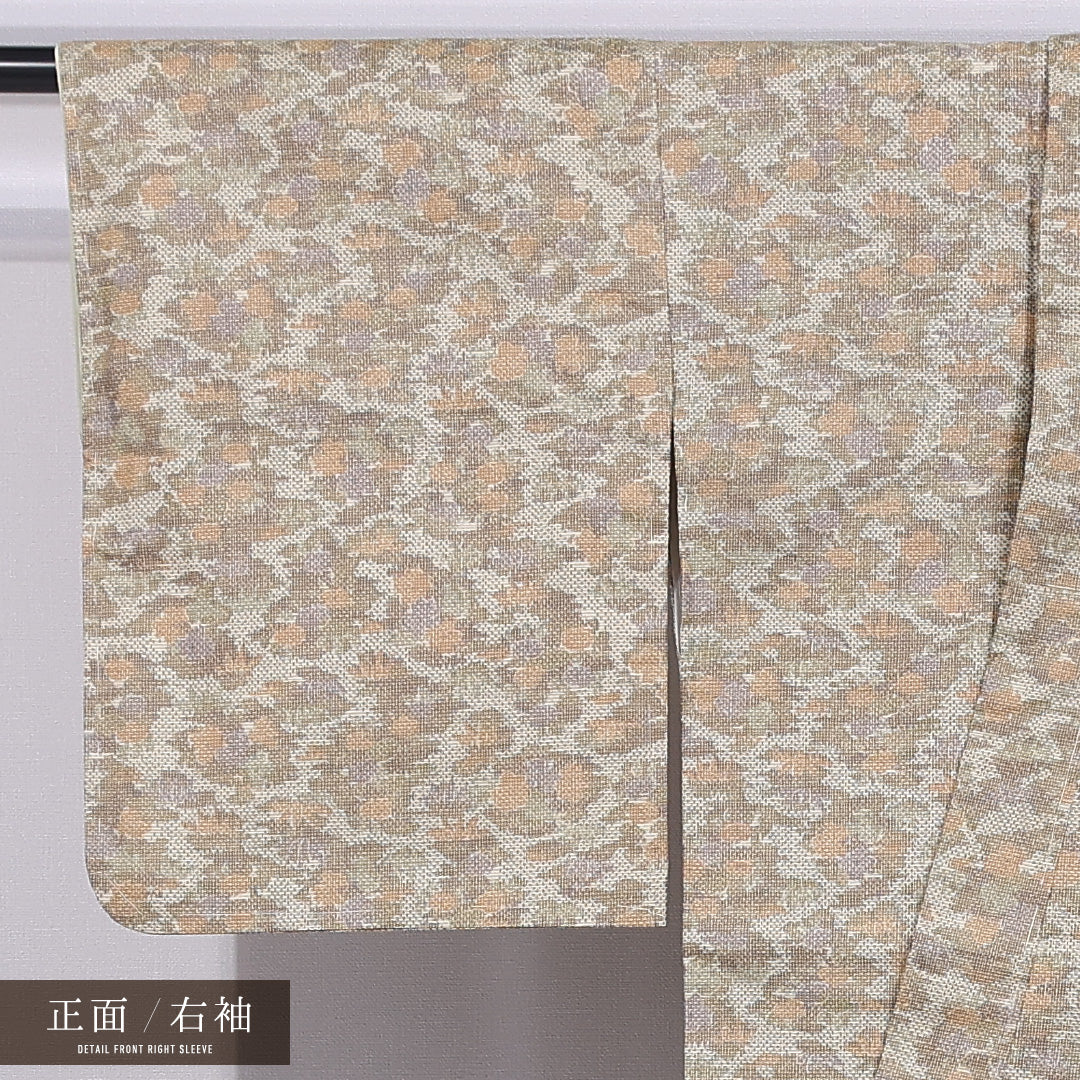 大島紬 袷 身丈156cm 裄丈62cm 正絹 Aランク インフォーマル バチ衿 Mサイズ 笹 緑系 M4 1223-11806