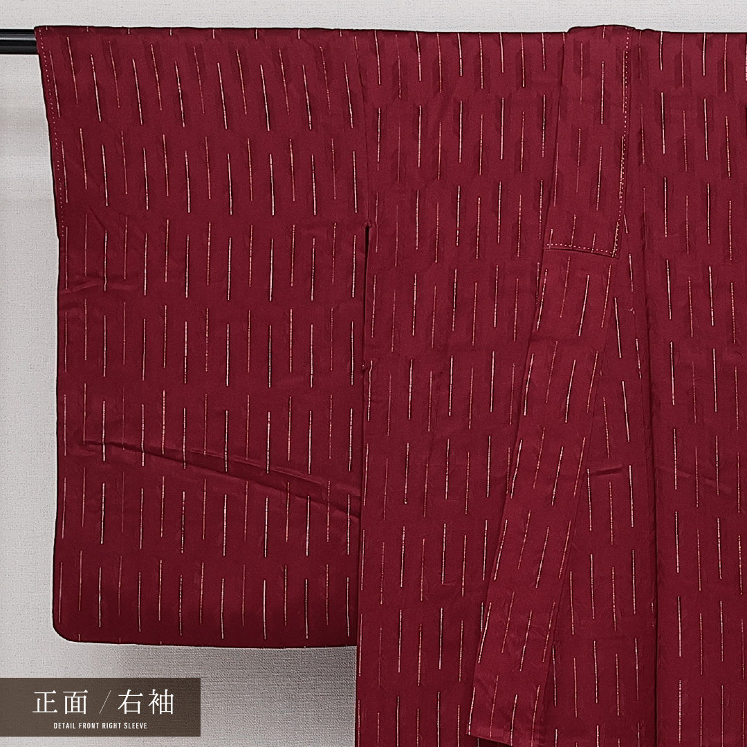 アンティーク 小紋 袷 身丈149cm 裄丈61cm 正絹 Aランク 紋意匠 (矢絣) バチ衿 XSサイズ 織り出し 紫系 RP 1221-14325