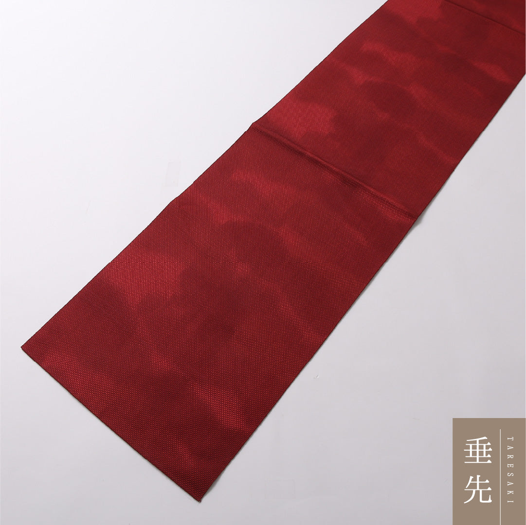 八寸名古屋帯 Aランク 帯丈352cm 正絹 全通 松葉仕立て 織り カジュアル 無地 赤系 LP 1245-02875