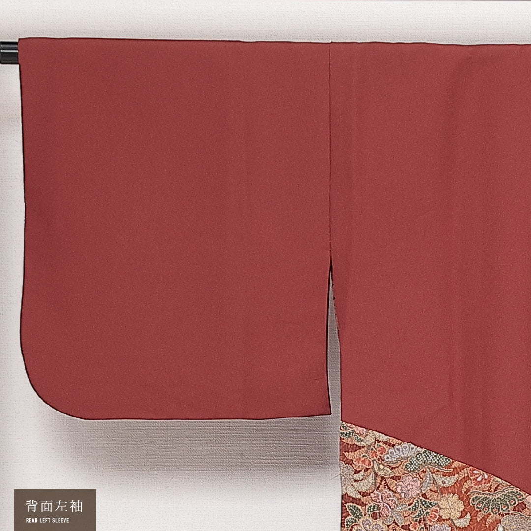 洗える着物 道中着 袷 身丈83cm 裄丈67cm ポリエステル Sランク セミフォーマル Mサイズ 辻が花調 花柄 朱系 RP 1236-13899