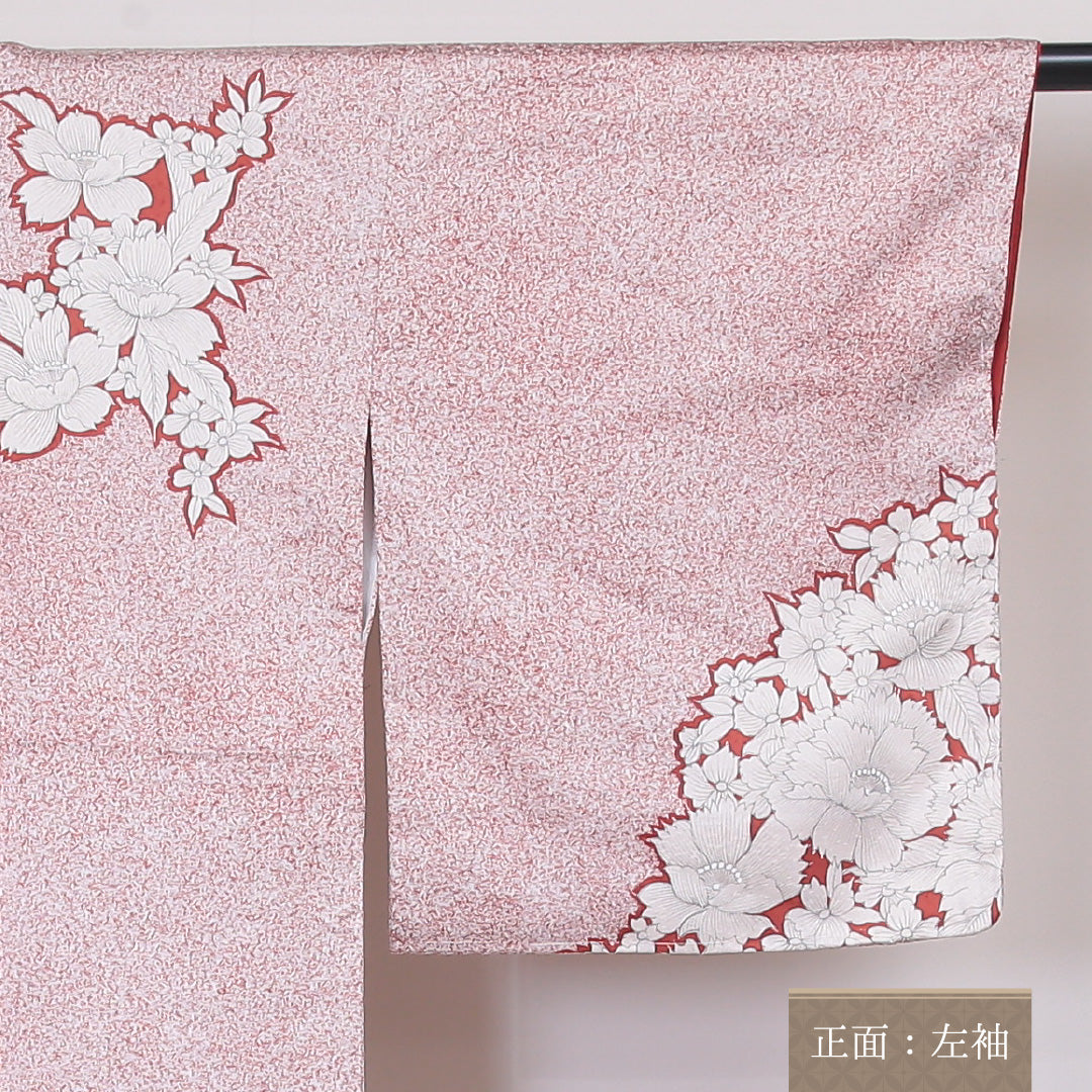 訪問着 袷 身丈160~164cm 裄66.5cm 正絹 牡丹 白系 Aランク 1212-00535