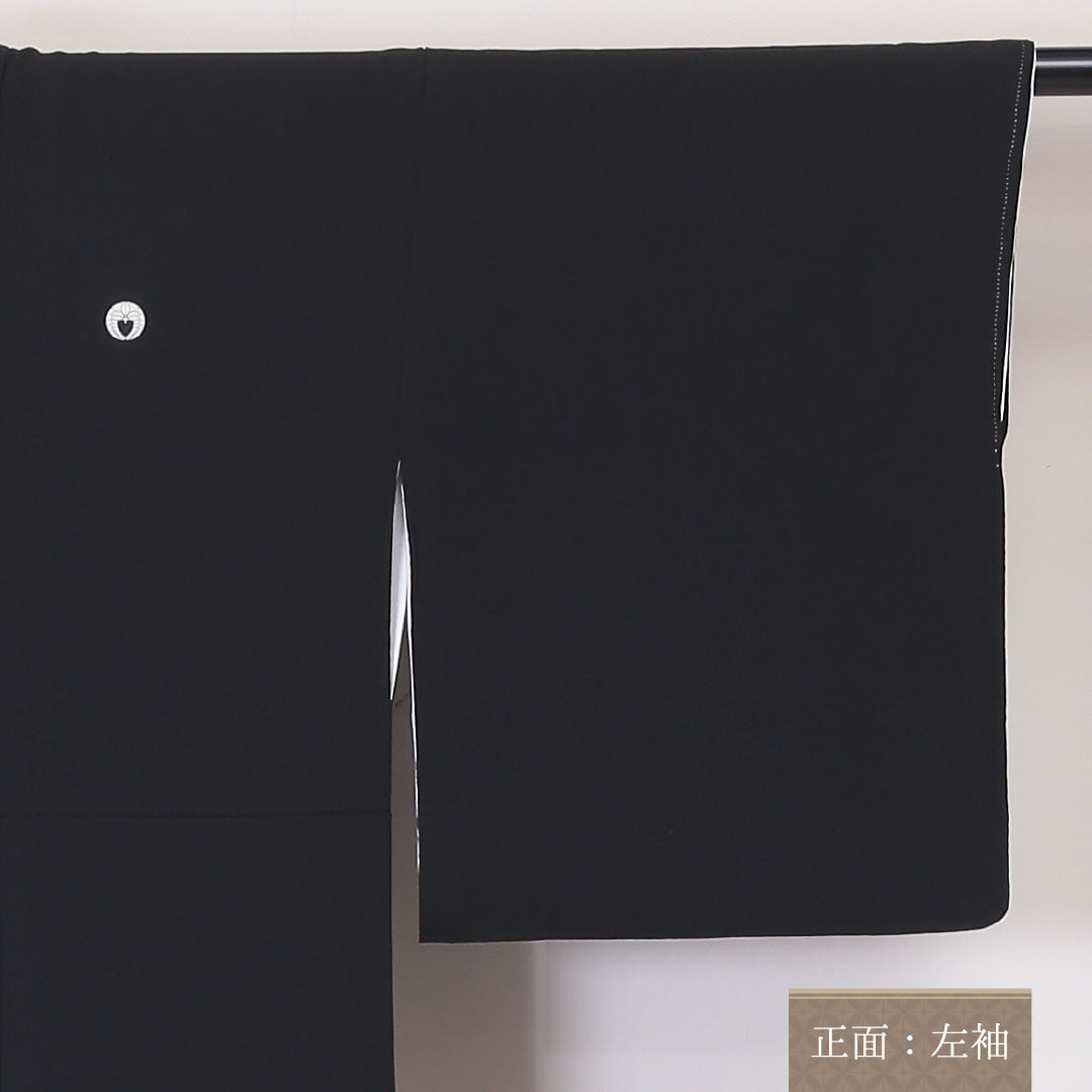 黒留袖 五つ紋 下り藤 身丈158cm 裄丈64cm Sランク 正絹 袷 比翼 広衿 M 京友禅 松 フォーマル 黒系 1211-F0215