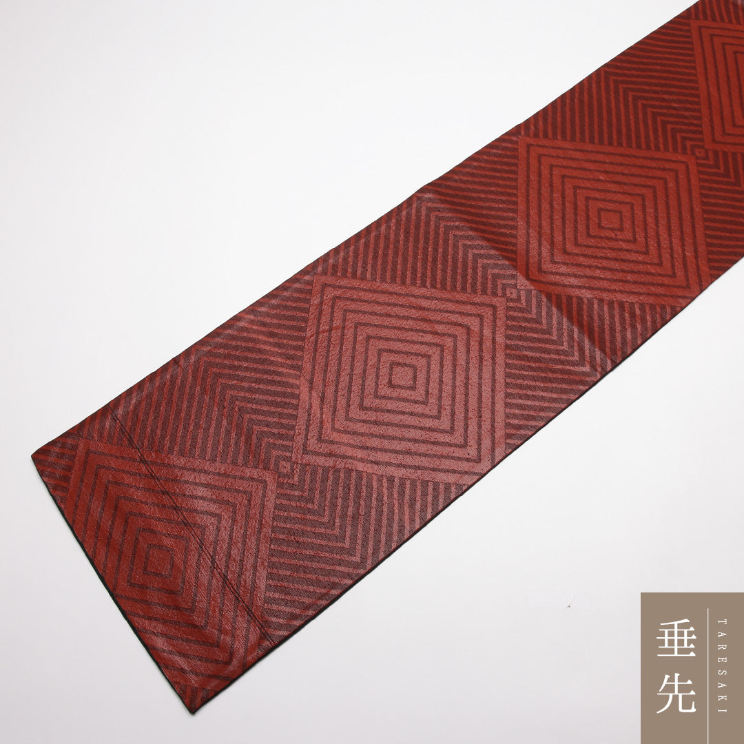 袋帯 帯丈406cm Aランク 六通 正絹 緞子 入子菱 セミフォーマル 朱系 1223-01389