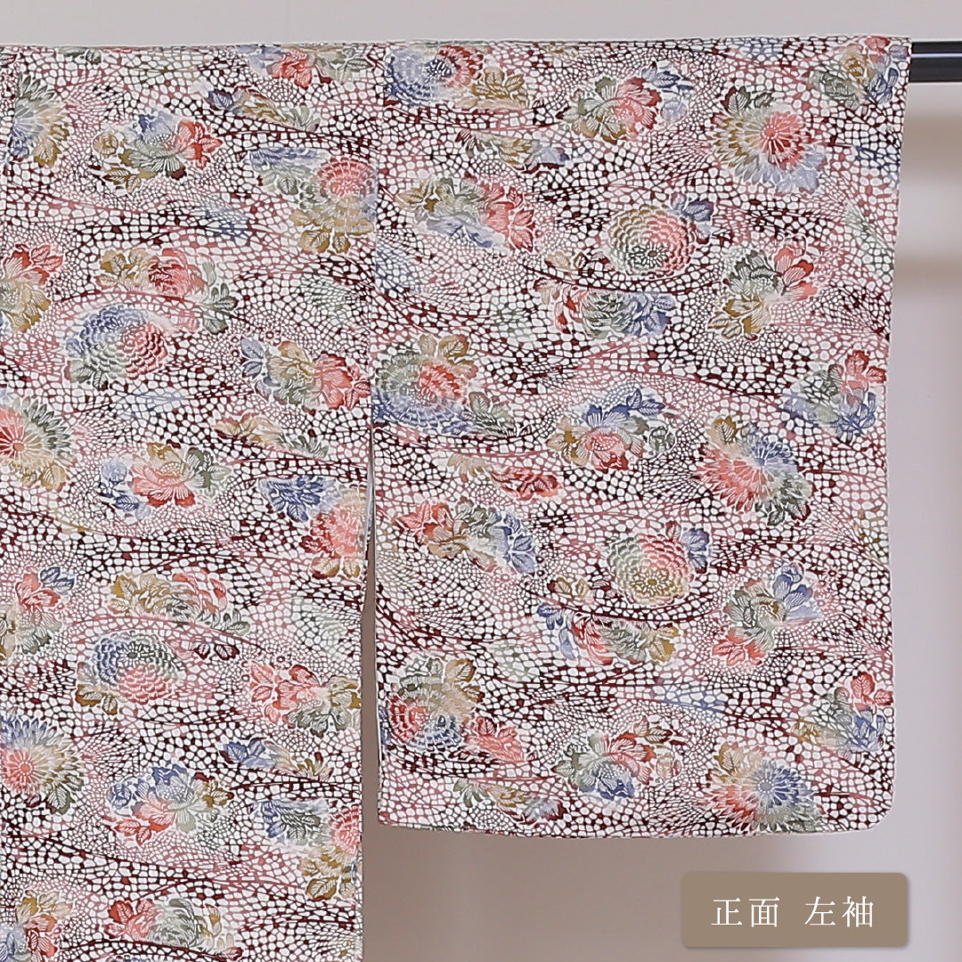小紋 袷 身丈162cm 裄65.5cm グラデーション系 型染め 牡丹 正絹 Sランク 1215-01797-2499
