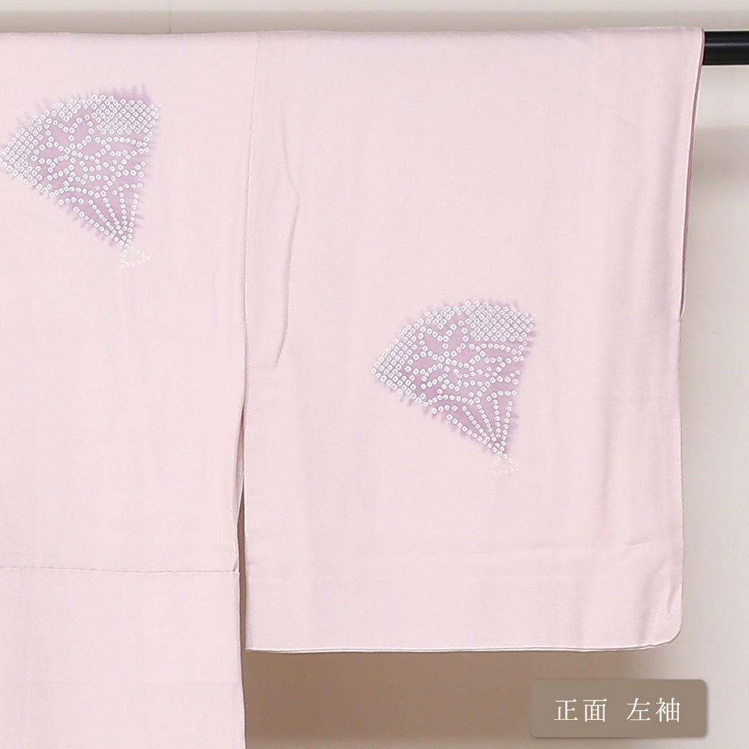 訪問着 袷 身丈157cm 裄丈63cm 正絹 Bランク セミフォーマル 広衿 Mサイズ 辻が花風 金彩 流水 花柄 吉祥文様 ピンク系 HP 1217-04416