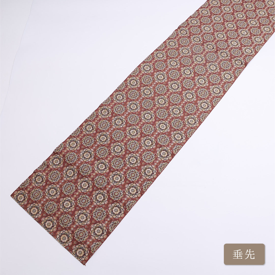 名古屋帯 帯丈332cm 全通 開き仕立て Sランク カジュアル アラベスク 金銀糸 正絹 茶系 1224-01306