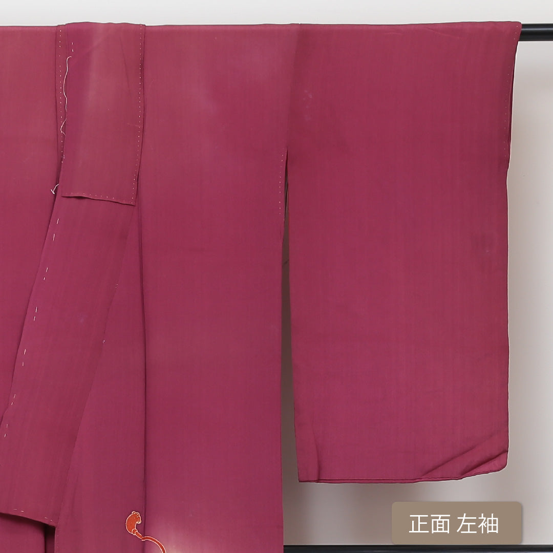 色留袖 袷 身丈148cm 裄63.5cm Cランク 正絹 広衿 アンティーク 赤系 1211-00082 1211000825112