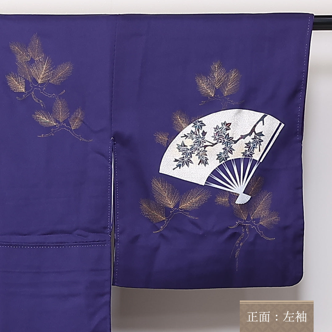 訪問着 袷 身丈158cm 裄64.5cm 正絹 金彩 扇子 鴛鴦 菖蒲 箔 松 Aランク 1212-00697