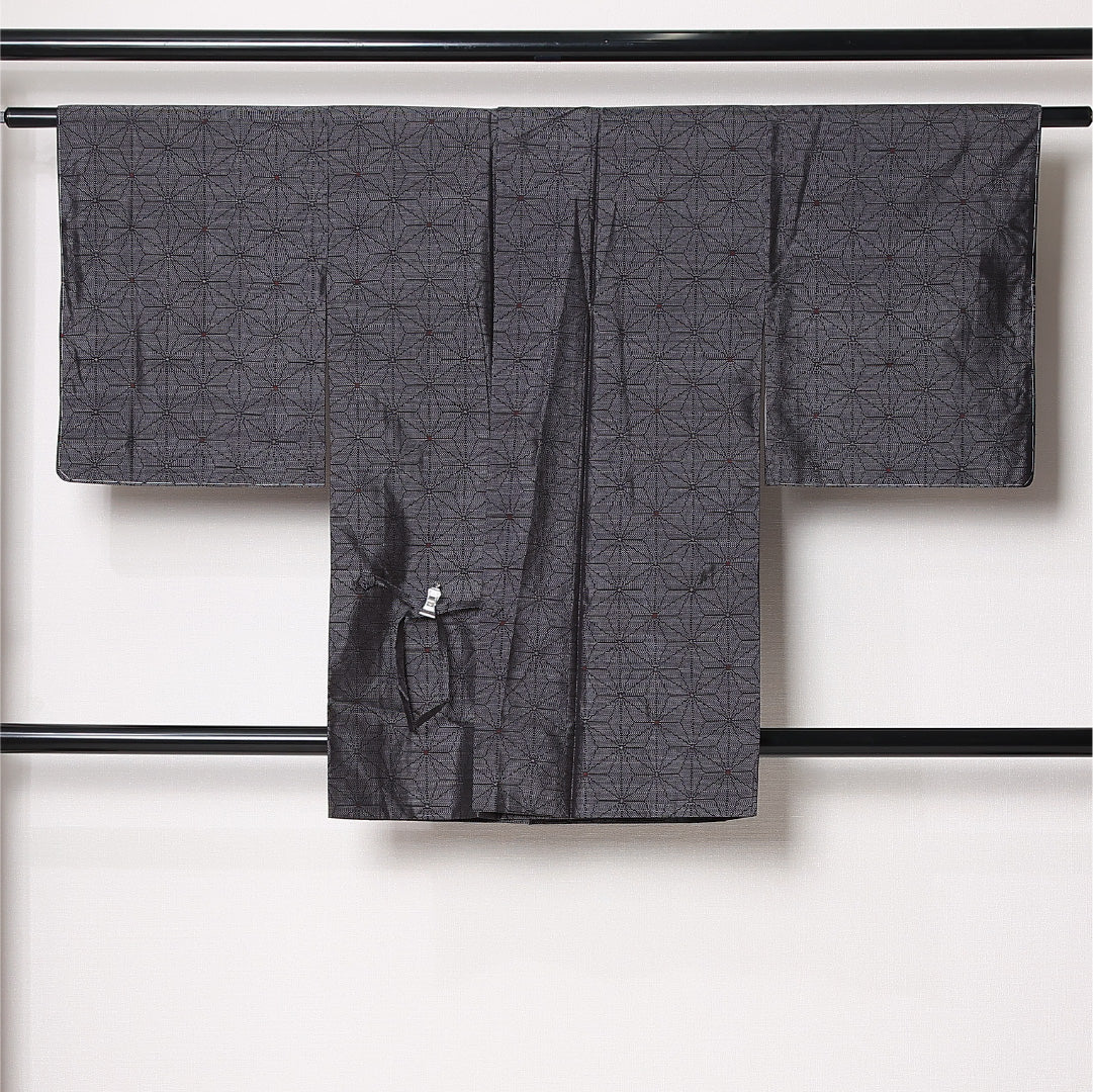 洗える着物 道中着 袷 身丈87cm 裄丈63cm ポリエステル Sランク カジュアル Sサイズ 麻の葉 グレー系 RP 1236-12914