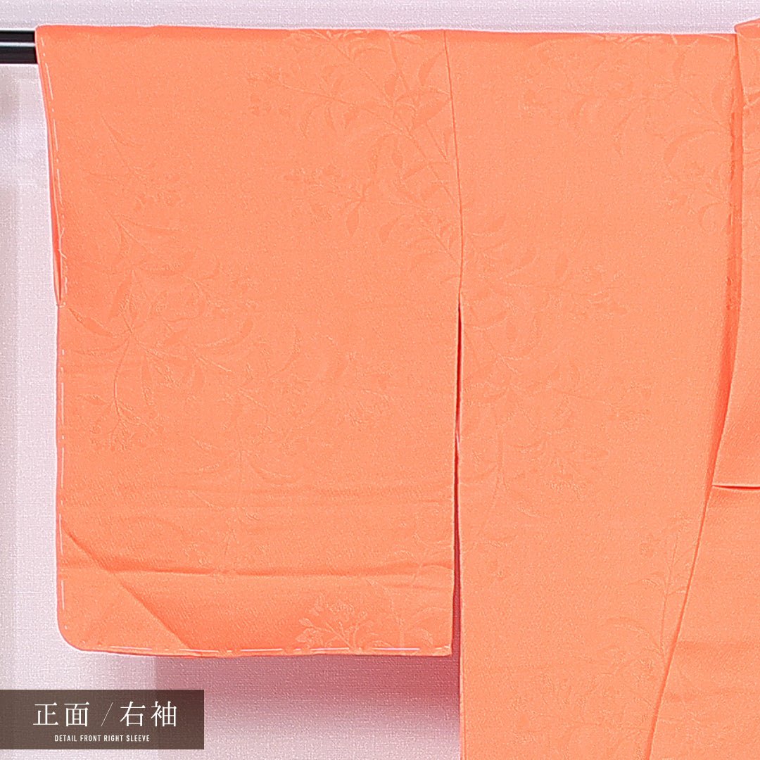 色無地 袷 身丈151cm 裄丈61cm 正絹 Sランク 紋意匠 (花柄) インフォーマル 広衿 Sサイズ 朱系 RP 1219-11389