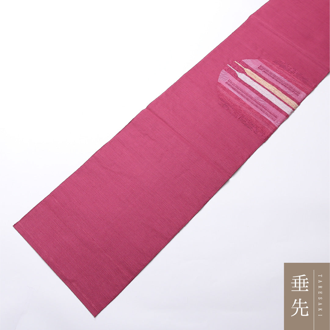 名古屋帯 紬地 ポイント柄 帯丈347cm カジュアル Aランク 正絹 ピンク系 1224-02499
