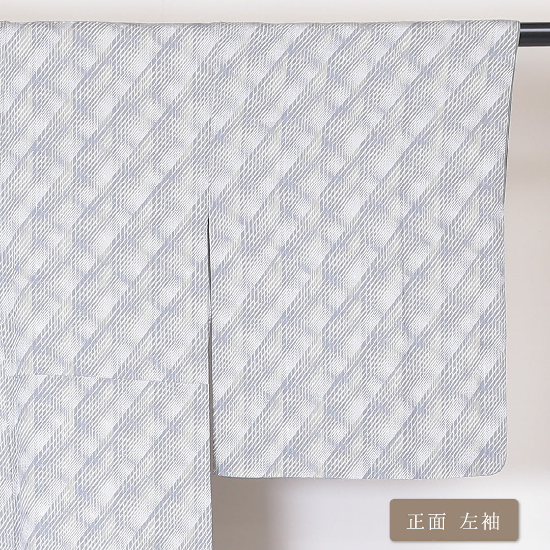 小紋 袷 身丈148cm 裄丈63cm 正絹 Sランク インフォーマル 広衿 XSサイズ 伝統工芸士 田島輝久 作家物 落款 幾何学柄 グレー系 SR 1221-01988