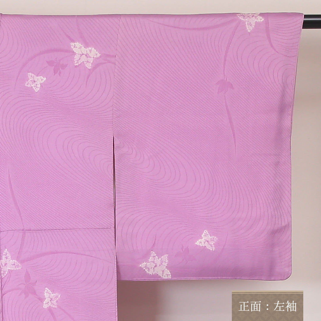 小紋 袷 身丈157cm 裄丈63cm 正絹 Aランク 紋意匠 (百合) インフォーマル 広衿 Mサイズ 花柄 ピンク系 RP 1221-02143