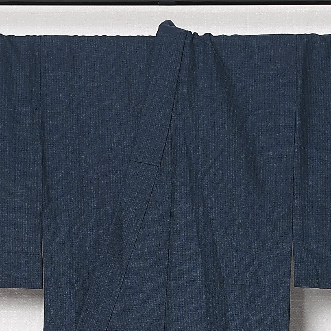 男着物 単衣 身丈130cm 裄丈65cm 正絹 Sランク カジュアル 棒衿 XSサイズ 居敷当て 肩当て 創作柄 紺系 RP 1224-13049