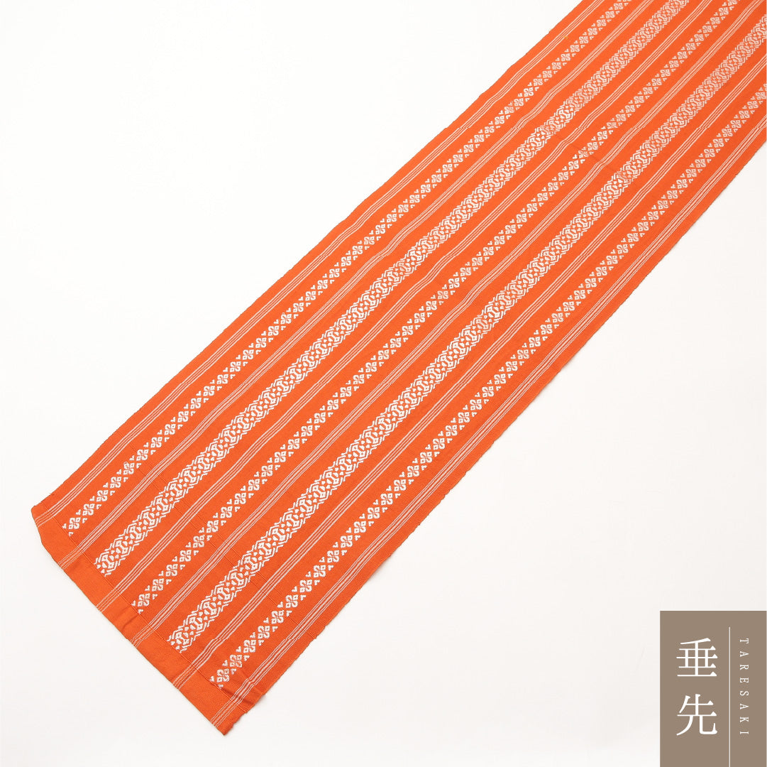 名古屋帯 全通 帯丈384cm カジュアル Cランク 正絹 献上柄 本場筑前博多織 朱系 1224-02092