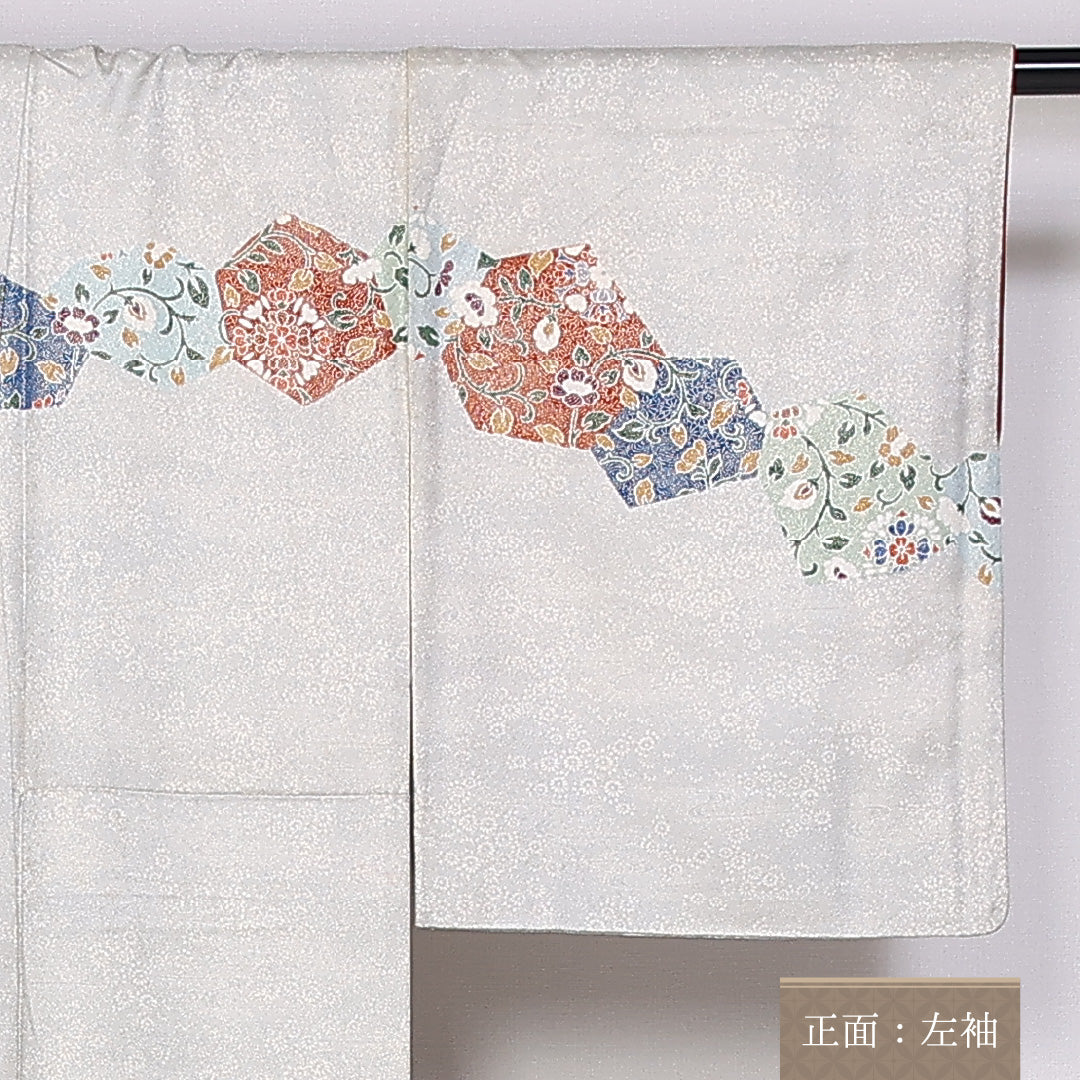 訪問着 袷 身丈158cm 裄丈63cm 正絹 Sランク セミフォーマル 広衿 Mサイズ 金通し 唐華 銀系 RP 1217-04830