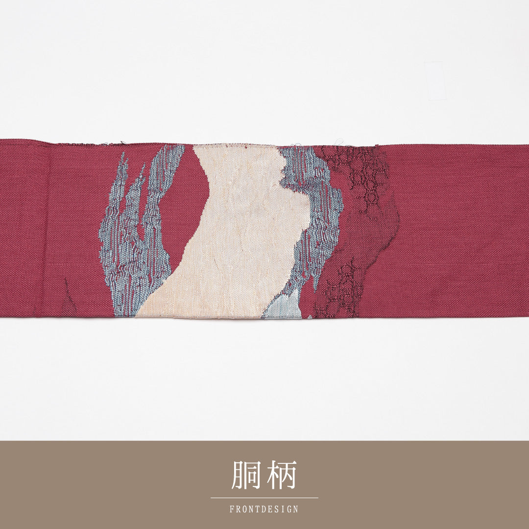 名古屋帯 帯丈350cm Sランク 名古屋仕立て ポイント柄 正絹 切嵌め カジュアル 赤系 1224-01636