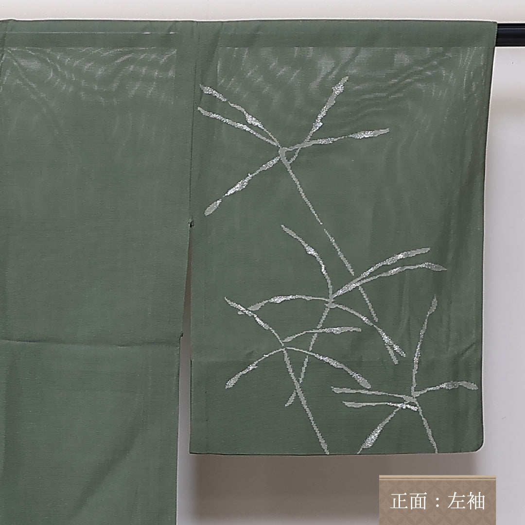 付下げ 夏物 絽 身丈151cm 裄丈63cm 正絹 Aランク Sサイズ 広衿 一つ紋(蔦) セミフォーマル 創作柄 緑系 1261-04668