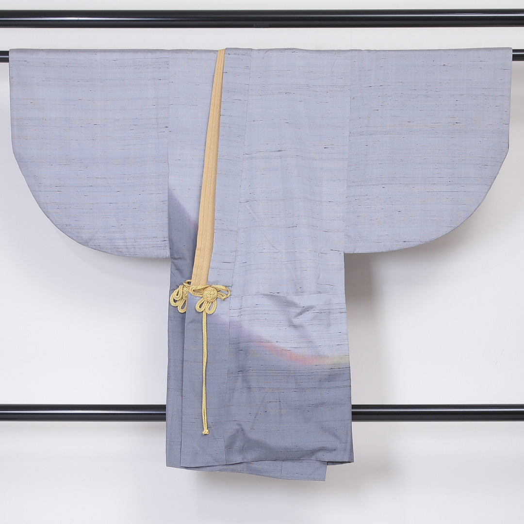 道中着 袷 身丈90cm 裄67.5cm 正絹 Aランク 紬 グレー系 1217-00562