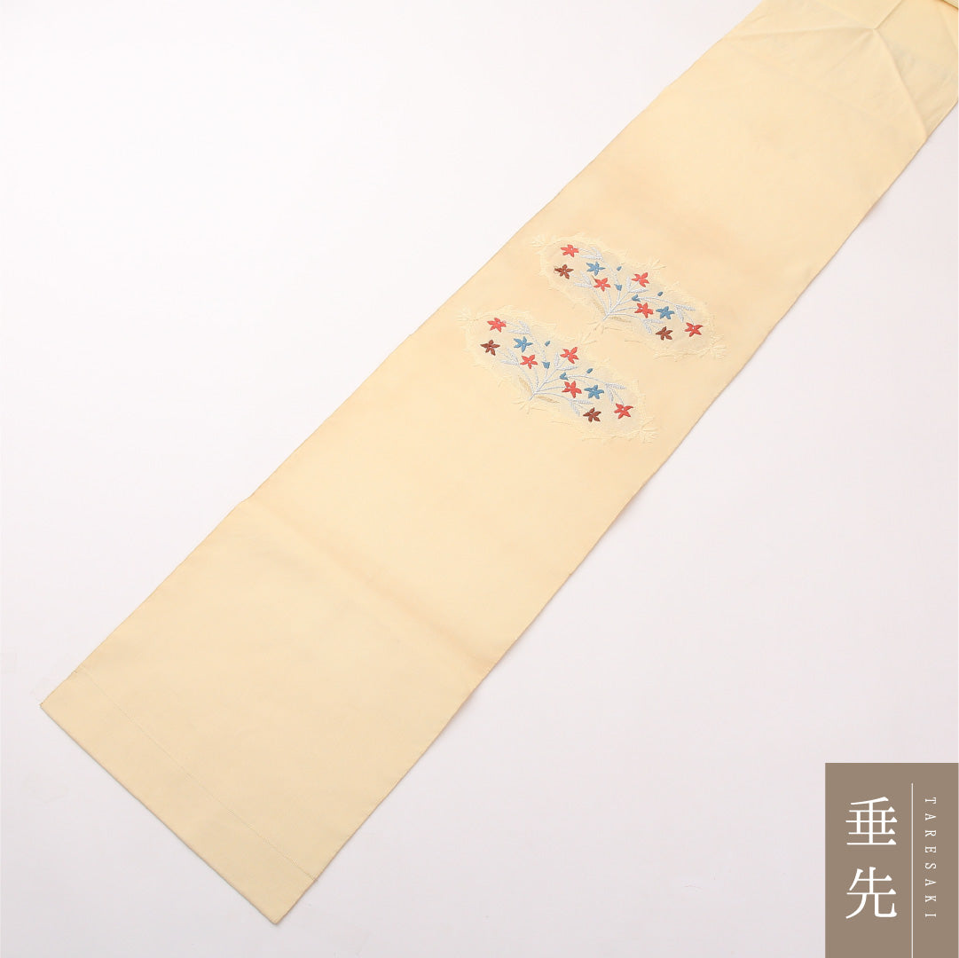 八寸名古屋帯 Cランク 帯丈355cm 正絹 ポイント柄 松葉仕立て 織り カジュアル 植物柄 クリーム系 LP 1245-02309