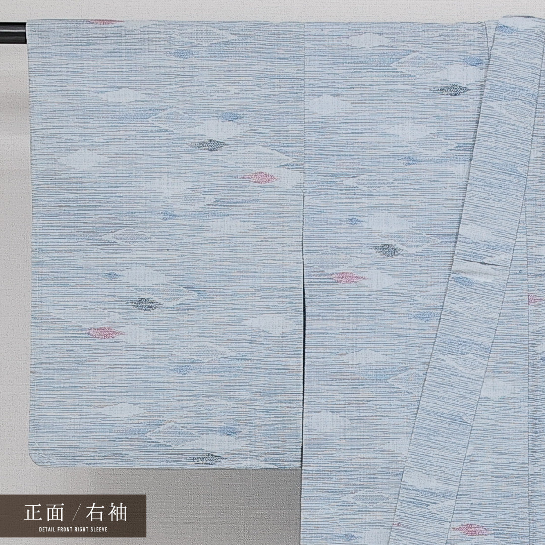 紬 夏紬 身丈156cm 裄丈62cm Aランク 正絹 バチ衿 Mサイズ カジュアル 創作柄 素朴 爽やか 水色系 1216-14419