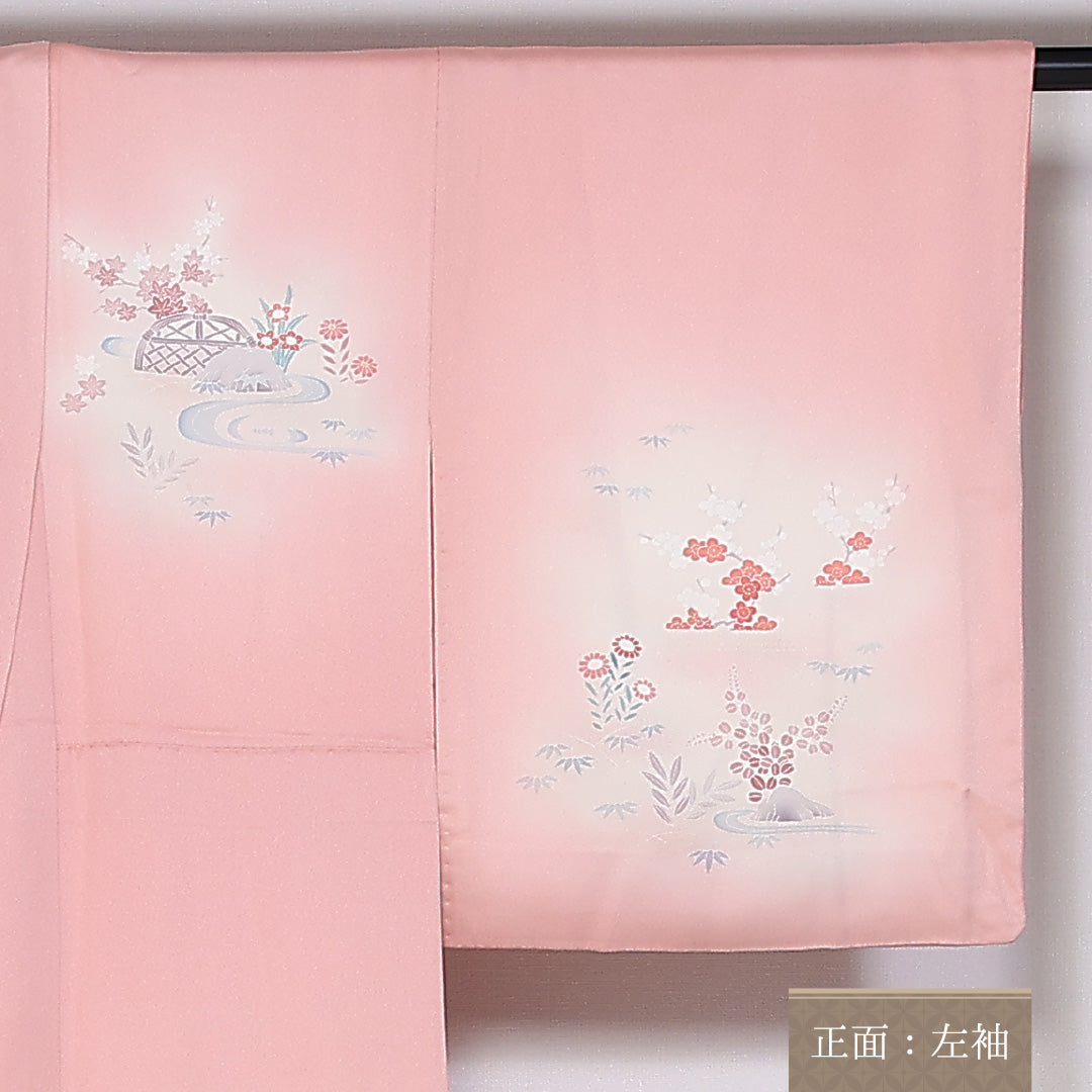 訪問着 袷 身丈168cm 裄65.5cm 正絹 流水 紅葉 牡丹 梅 菊 Aランク 1212-00751
