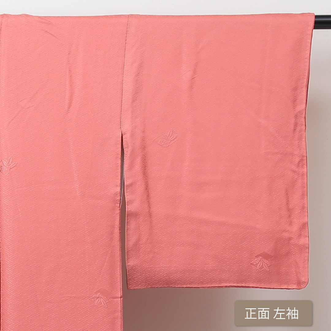 色無地 袷 身丈155cm 裄64cm 一つ紋 地紋あり 正絹 ピンク系 Bランク 一つ紋 1214002714313