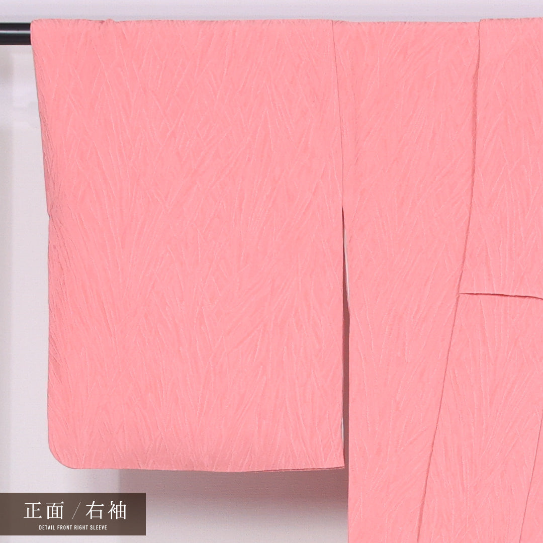 色無地 袷 身丈161cm 裄丈67cm 正絹 Sランク 紋意匠 (創作柄) インフォーマル 広衿 Lサイズ ふくれ織 ピンク系 RP 1219-11433