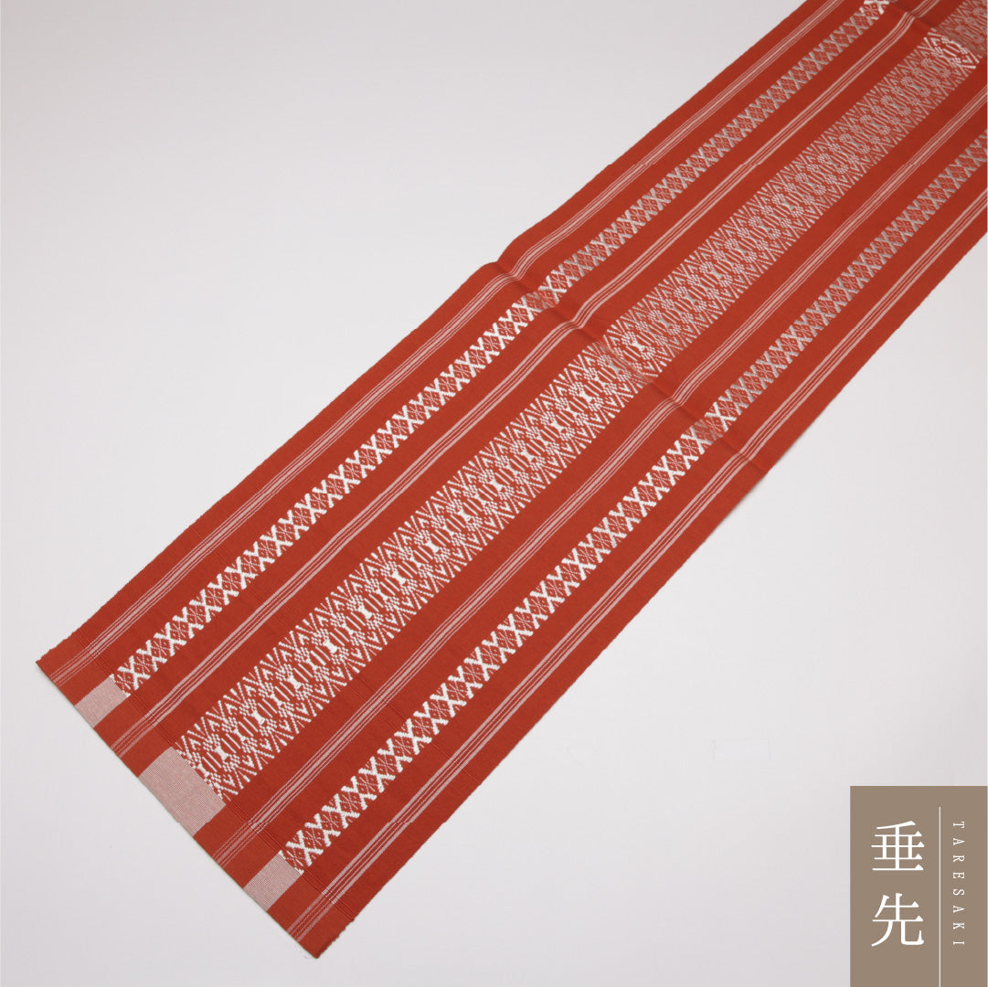 名古屋帯 帯丈396cm Aランク 開き仕立て 全通 正絹 本場筑前博多織 献上柄 セミフォーマル 朱系 1224-01545