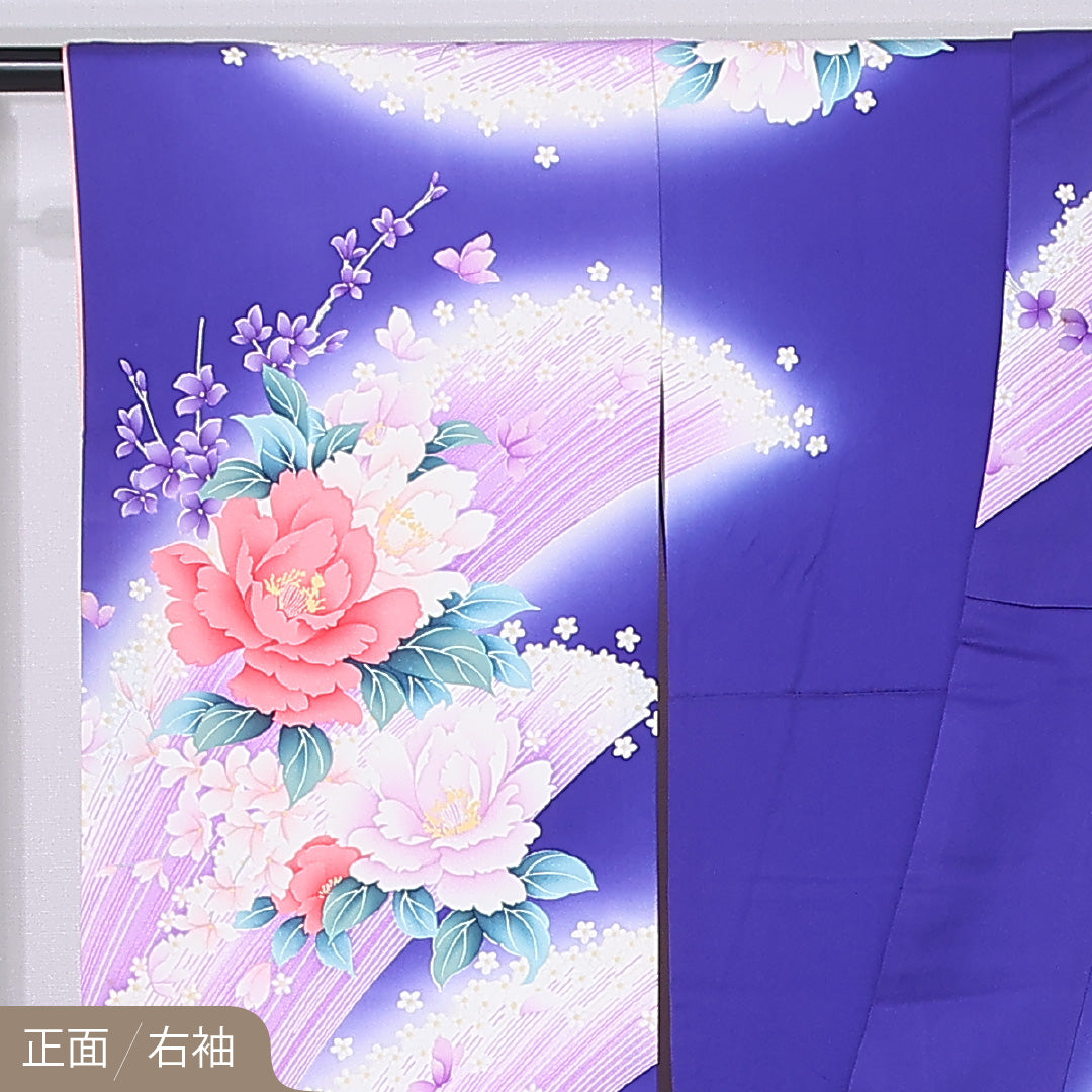 振袖 身丈157cm 裄丈63cm Cランク 袷 正絹 L 広衿 エレガント 牡丹 花柄 友禅 紫系 1213-F0440