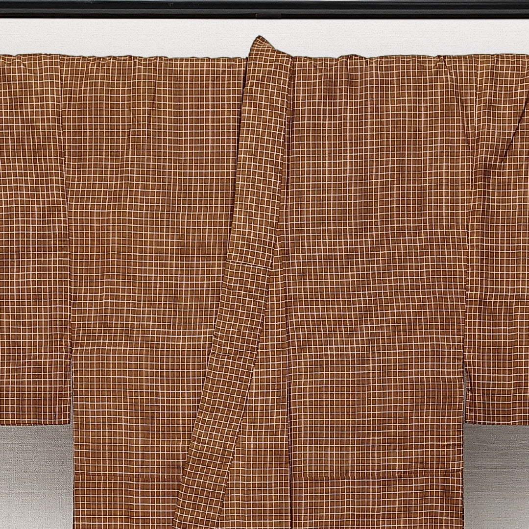 男着物 袷 身丈147cm 裄丈66cm 正絹 Aランク カジュアル 棒衿 Lサイズ 格子 茶系 RP 1224-14582