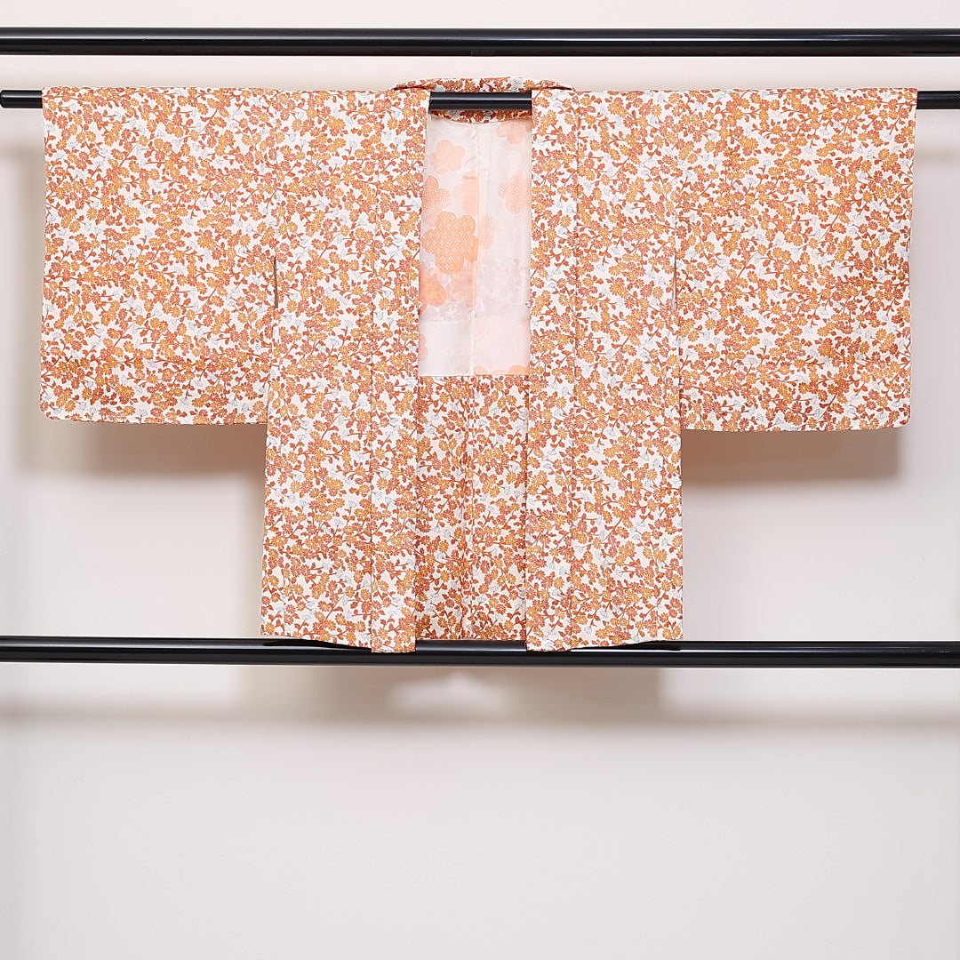 羽織 身丈76cm 裄丈63cm S 正絹 菊 朱系 Sランク 1217-00870