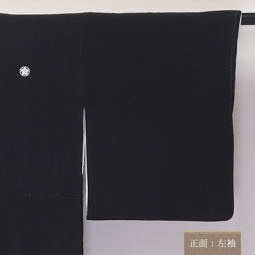 黒留袖 五つ紋 丸に桔梗 身丈141cm 裄丈60cm Bランク 正絹 袷 比翼 広衿 XS 落款 金箔 平安絵巻 梅 フォーマル 黒系 1211-F0241