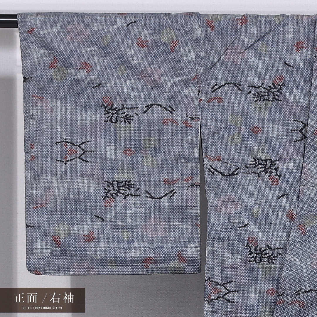 大島紬 袷 身丈159cm 裄丈68cm 正絹 Bランク インフォーマル 広衿 Mサイズ 創作柄 グレー系 RP 1223-11589
