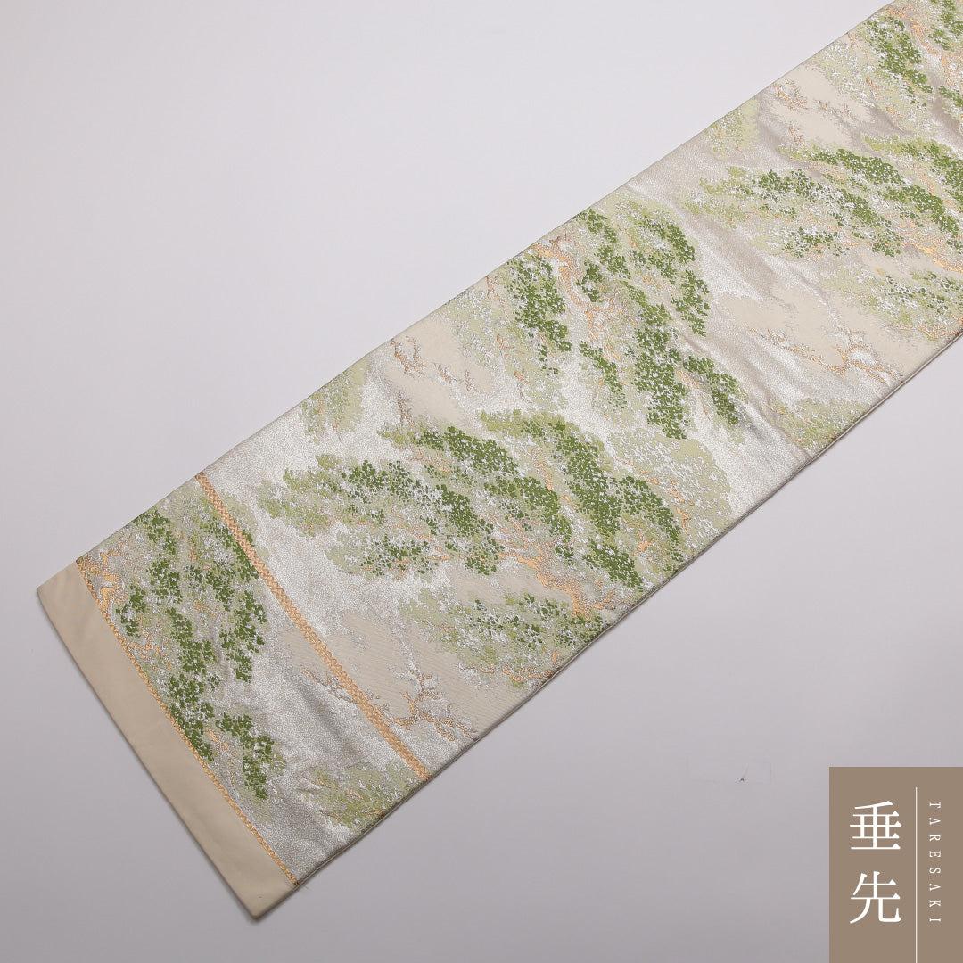 袋帯 帯丈428cm 正絹 六通 フォーマル 綴れ織 松 クリーム系 1243-01387