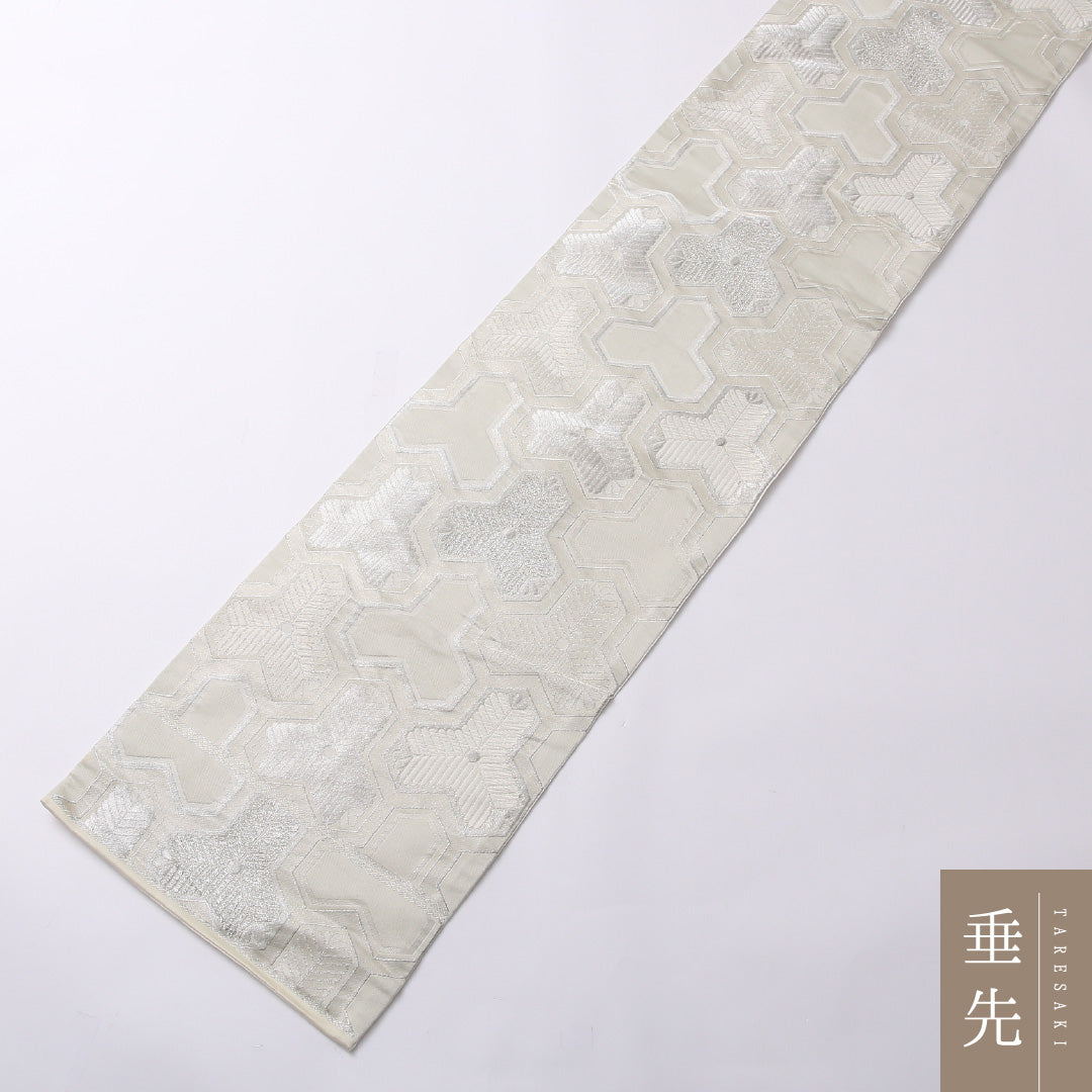 袋帯 帯丈404cm 正絹 六通 フォーマル 毘沙門亀甲 松 吉祥文様 銀系 1243-01541