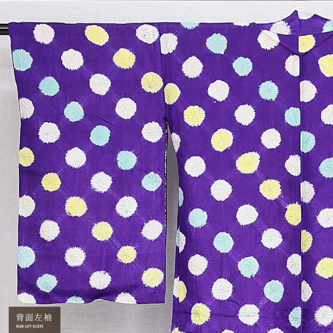 アンティーク 羽織 袷 身丈94cm 裄丈63cm 正絹 Aランク Sサイズ 絞り 紐あり 水玉 紫系 RP 1232-14638