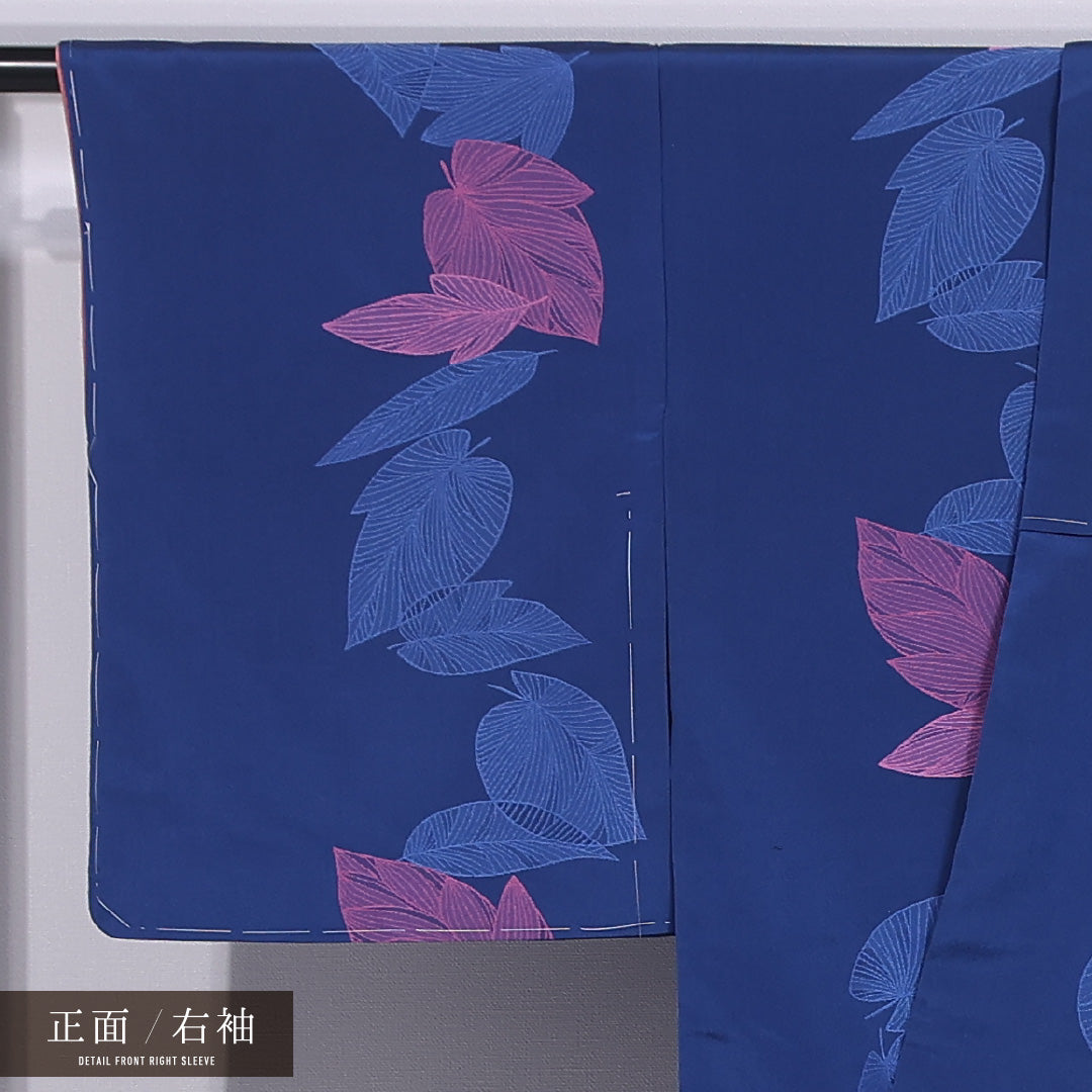 小紋 袷 身丈151cm 裄丈63cm 正絹 Sランク インフォーマル 広衿 Sサイズ 植物柄 青系 RP 1221-11862