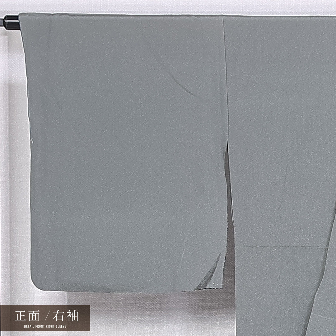 訪問着 (ちりめん) 袷 身丈150cm 裄丈66cm 正絹 Aランク セミフォーマル 広衿 Sサイズ 更紗 証紙 花柄 ちりめん グレー系 M4 1217-11209