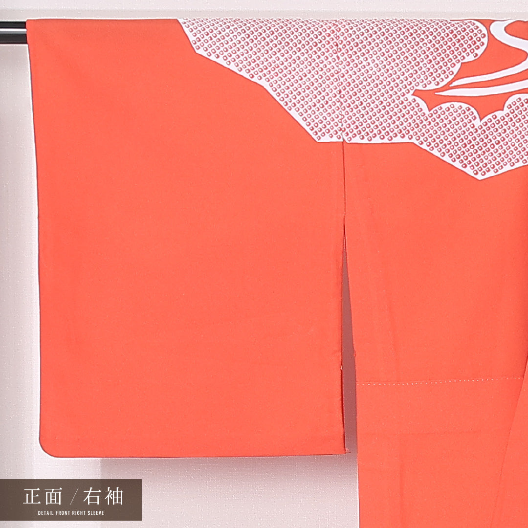 洗える着物 訪問着 単衣 身丈153cm 裄丈66cm ポリエステル Sランク セミフォーマル バチ衿 Sサイズ 扇 花菱亀甲 紅葉 朱系 RP 1217-12444
