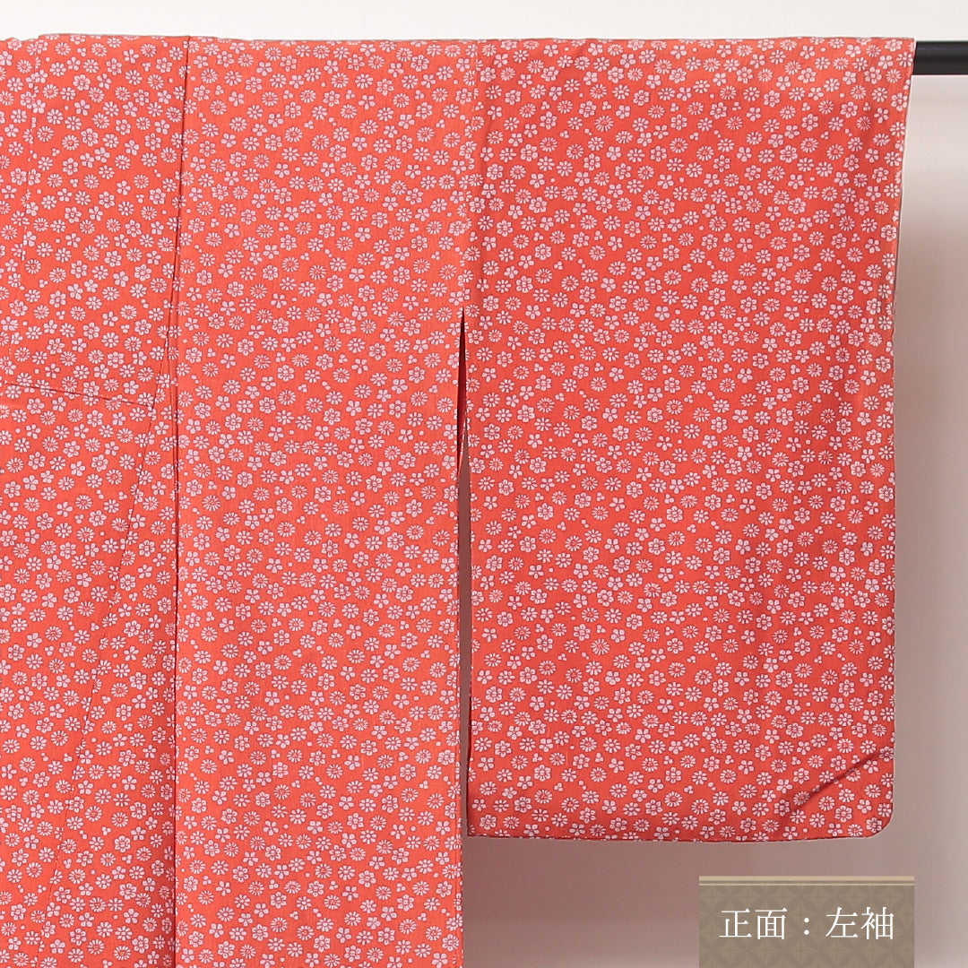 アンティーク 小紋 袷 身丈149cm 裄丈62cm 正絹 Aランク 広衿 XSサイズ 花柄 朱系 RP 1221-02245