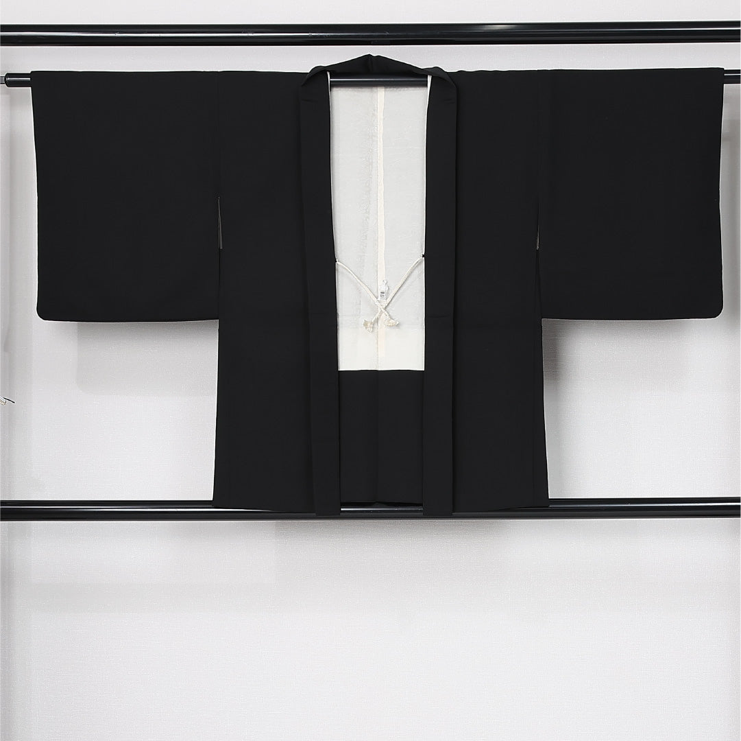 羽織 身丈78cm 裄丈64cm Sランク M ポリエステル 洗える着物 袷 クラシカル 壺 茶碗 カジュアル 黒系 1217-12528