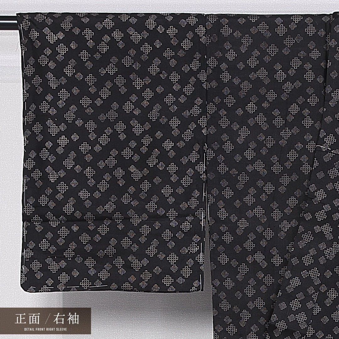 アンティーク 紬 袷 身丈145cm 裄丈61cm 正絹 Aランク バチ衿 XSサイズ 創作柄 黒系 RP 1223-11305