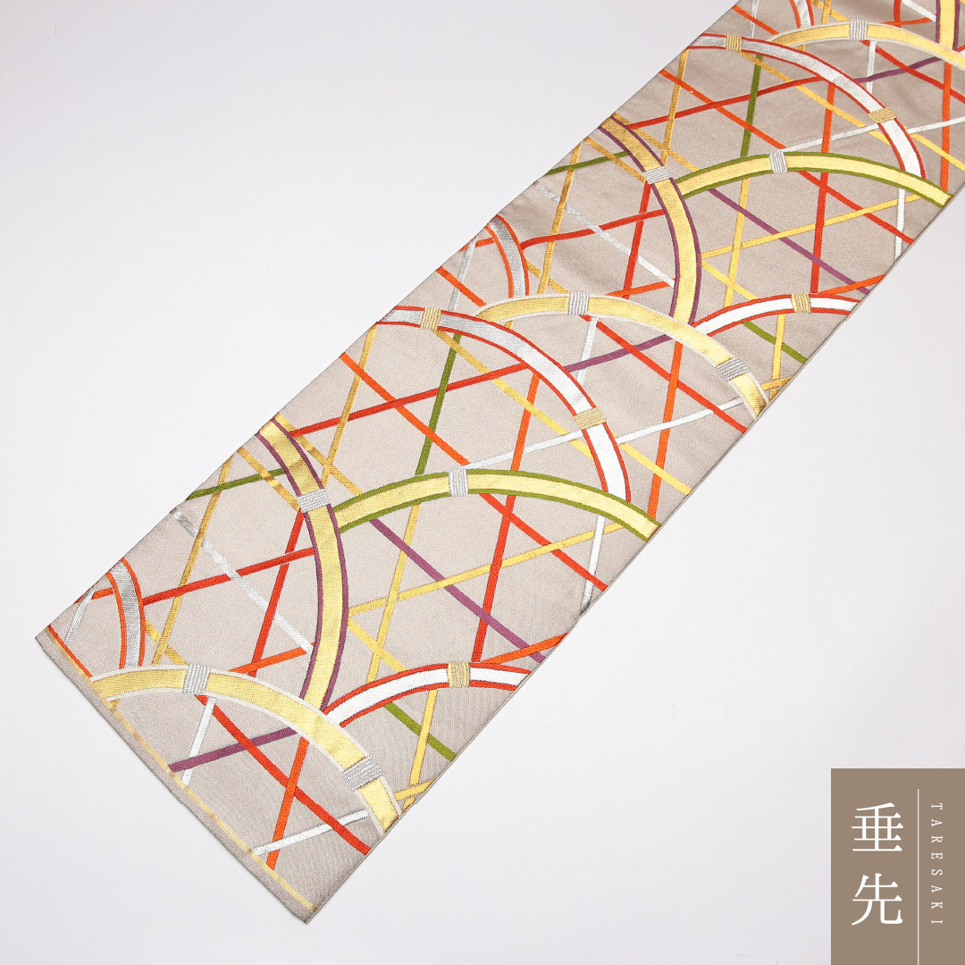 袋帯 帯丈436cm 正絹 六通 フォーマル 光悦垣 金箔 銀系 1243-01223