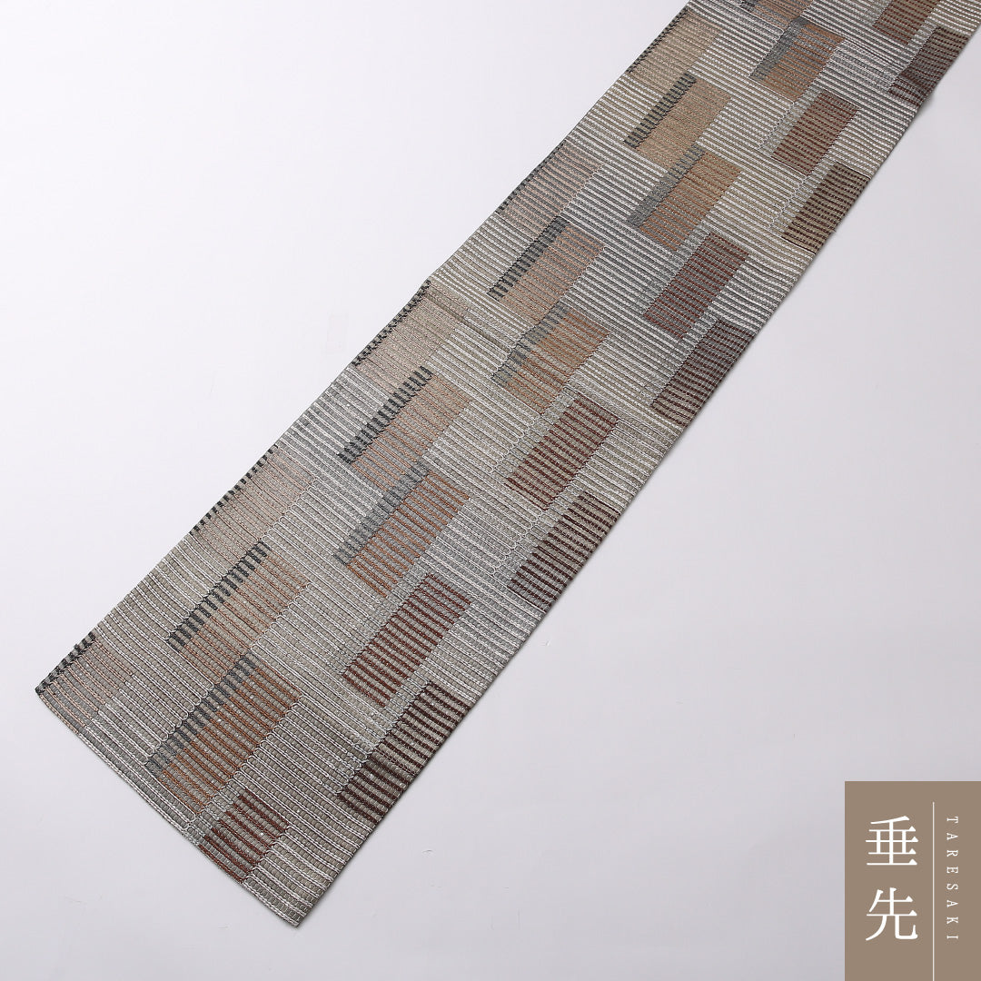 袋帯 帯丈444cm 六通 カジュアル Sランク ポリエステル 創作柄 独創的 粋 グレー系 1223-01608