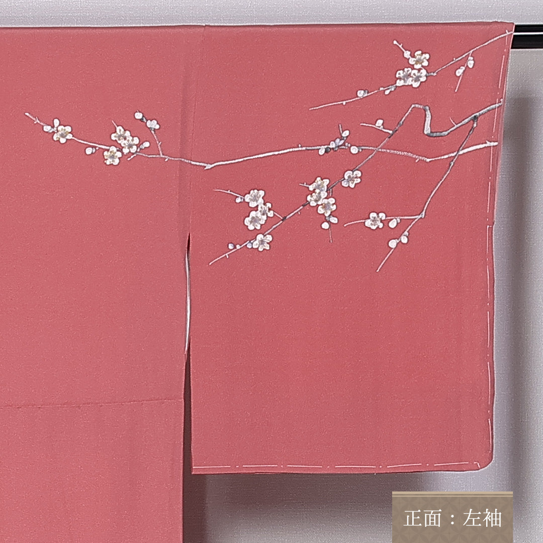 訪問着 身丈161cm 裄丈63cm 正絹 Sランク 袷 広衿 梅 牡丹 作家物 落款 しつけ糸 1212-10219
