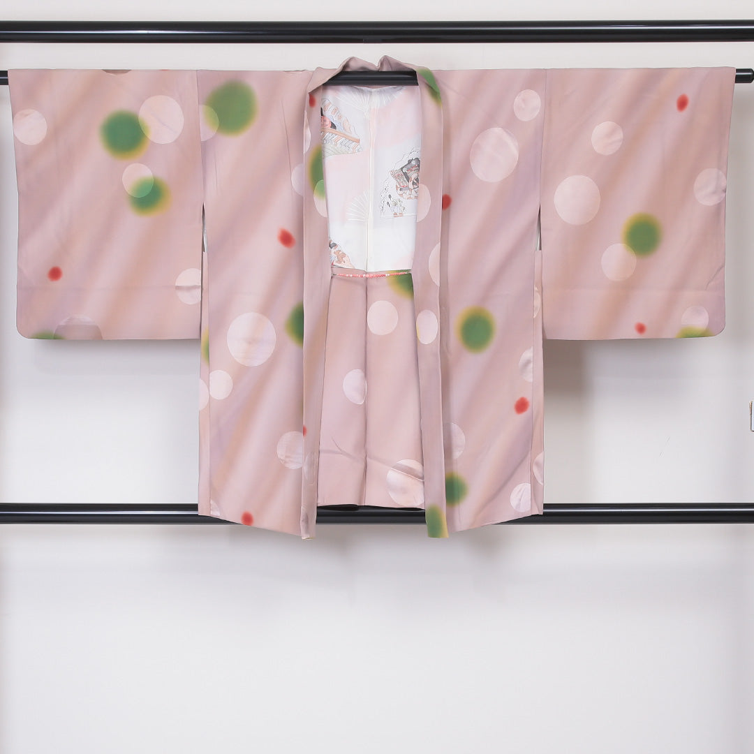 羽織 袷 身丈79cm 裄丈65cm 正絹 Sランク カジュアル Mサイズ 紐あり 水玉 ピンク系 RP 1232-05840