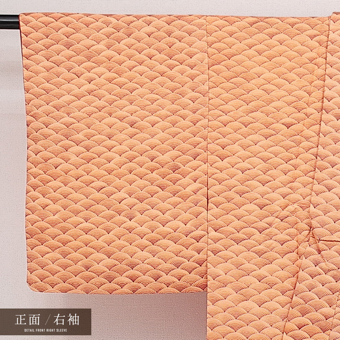 洗える着物 小紋 袷 身丈162cm 裄丈62cm ポリエステル Sランク インフォーマル バチ衿 Lサイズ 青海波 朱系 RP 1221-14405