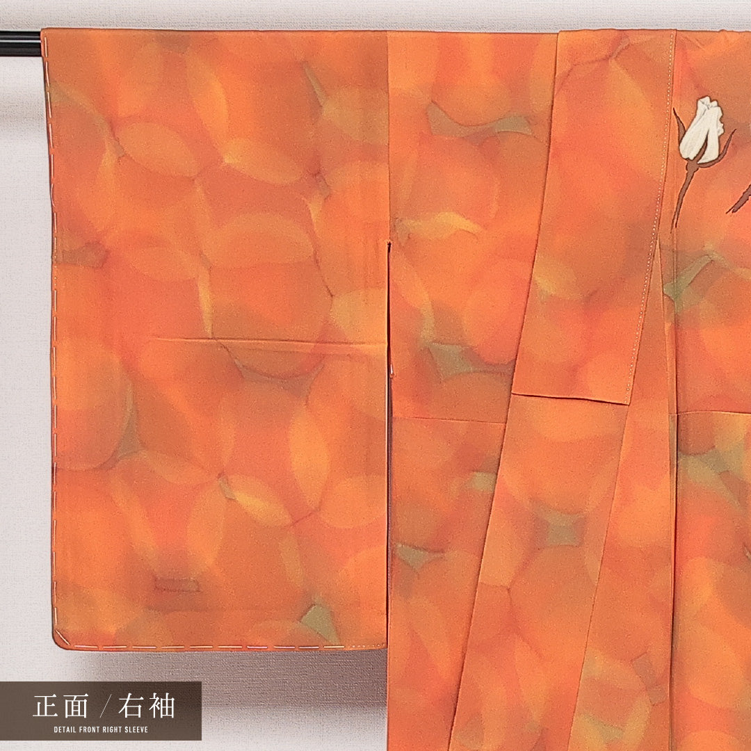 付下げ 袷 身丈161cm 裄丈61cm 正絹 Sランク インフォーマル 広衿 Lサイズ 薔薇 朱系 RP 1218-13971