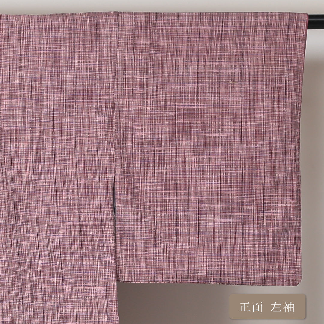 紬 袷 身丈150cm 裄丈65cm 正絹 Aランク カジュアル 広衿 Sサイズ 創作柄 ピンク系 RP 1223-03105